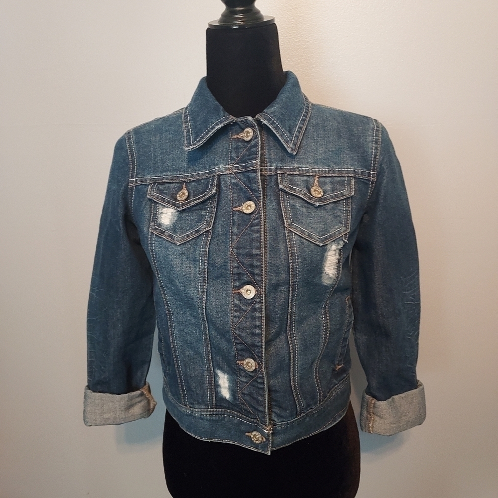 Mudd Jean Jacket Distressed Cropped Size Medium Juniors
